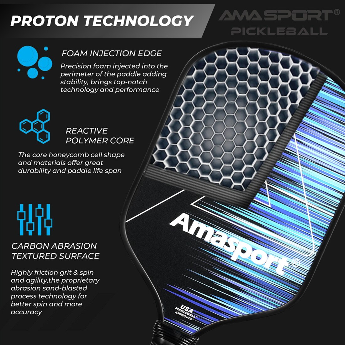 AMASPORT Proton Pickleball Paddle | PA016 | USA Pickleball APPROVED