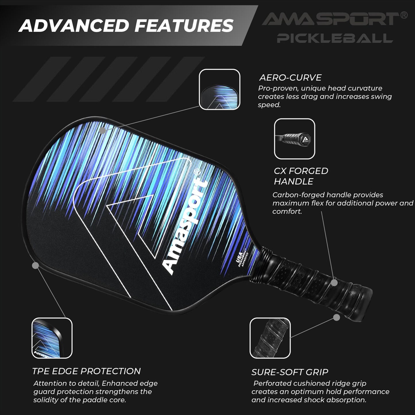 AMASPORT Proton Pickleball Paddle | PA016 | USA Pickleball APPROVED