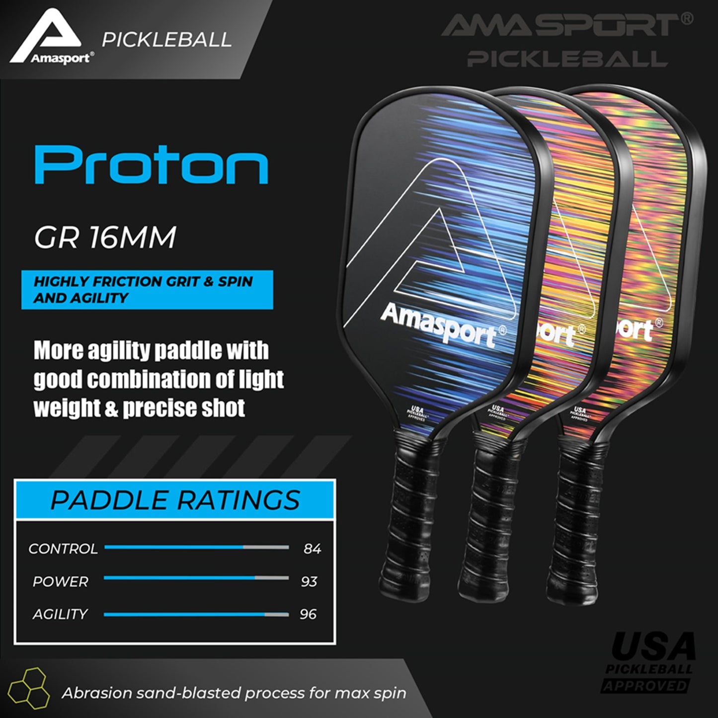 AMASPORT Proton Pickleball Paddle | PA016 | USA Pickleball APPROVED