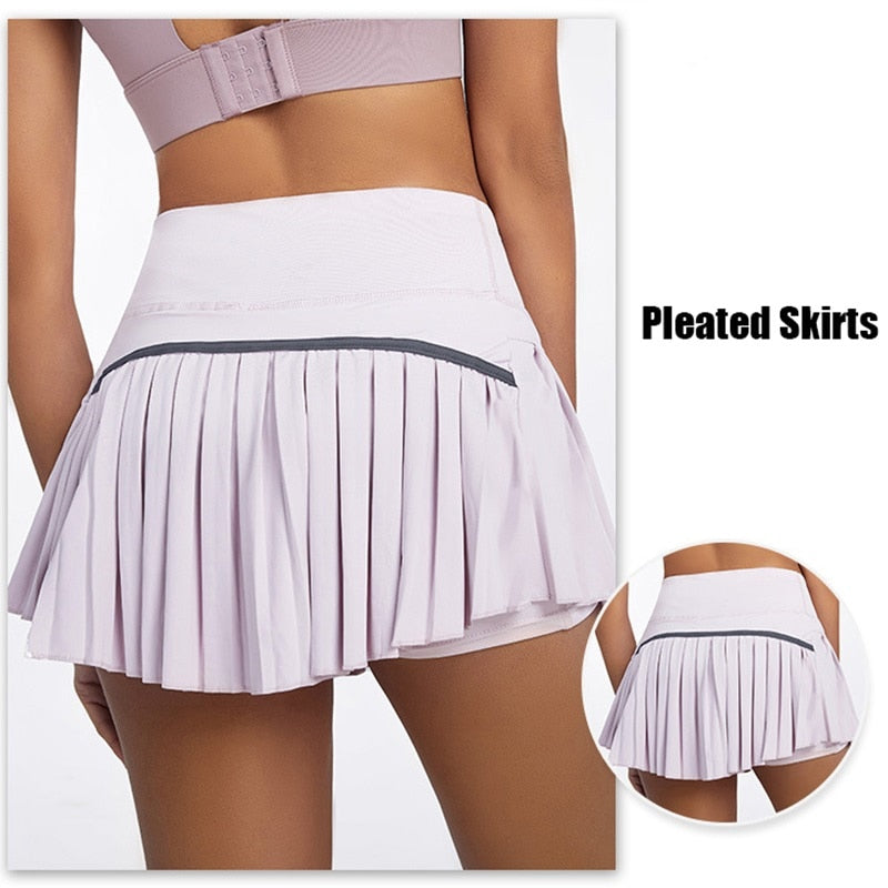 Women Sports Fitness Shorts Pocket High Waist Skort